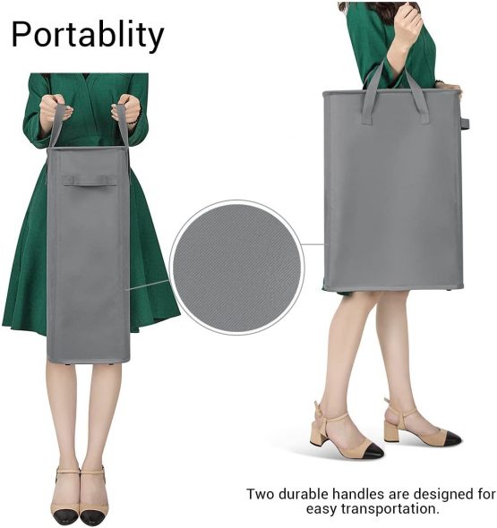 Chrislley Slim Laundry Basket Small Laundry Hamper Foldable Washing Basket Collapsible Laundry Bag Narrow Laundry Bin with Handle - 45L,Grey - Image 4