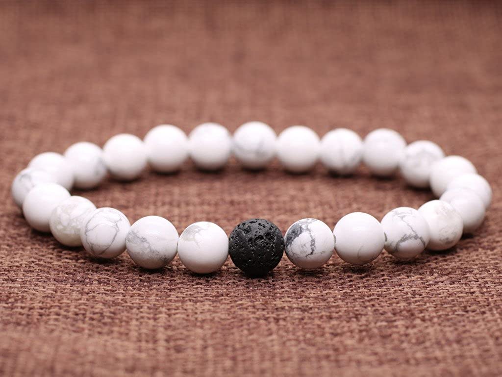 COAI His and Hers Bracelets Lava Howlite Black and White Stone Beaded Yin Yang Bracelets for Couples, Lava & Howlite, 7 inch - Image 3
