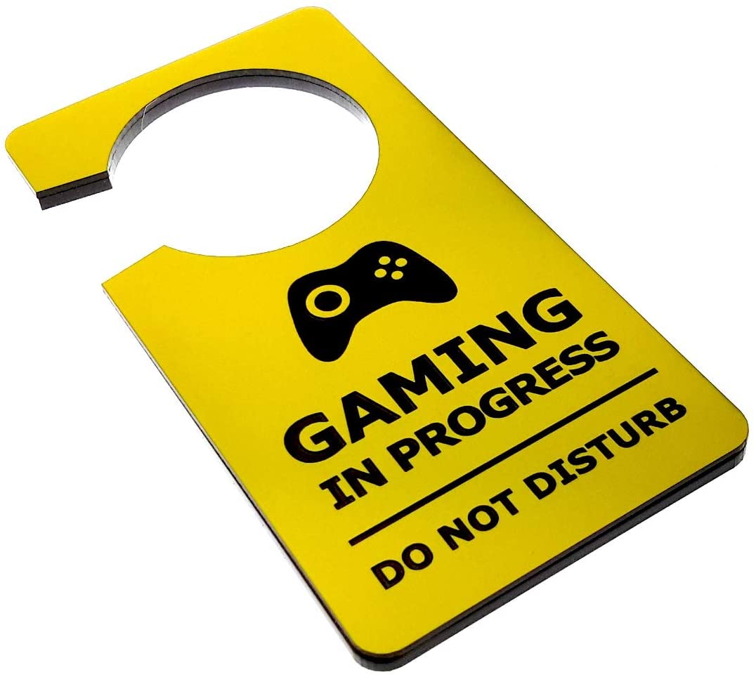 OriginDesigned Gaming in Progress, Do Not Disturb, Room Door Hanger Sign in Yellow Acrylic for Boys Girls, Bedrooms
