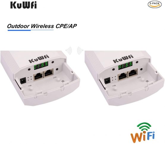 KuWFi Outdoor Wireless Access Point, 2-Pack 900Mbps Long Range Indoor&Outdoor Point-to-Point Wireless CPE Supports 1KM Transmission Distance Solution for PTP, PTMP - Image 3