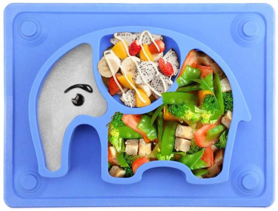 Kids Plates Baby Suction Placemat - SILIVO Non Slip Silicone Toddlers Placemat with Suction Cups for Babies, Kids and Children - (10"x7.8"x1.1")