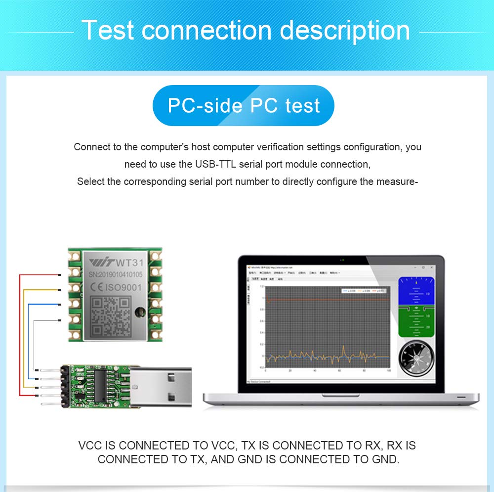 WT31N AHRS IMU Sensor 2 Axis Digital Tilt Angle (Roll Pitch) Inclinometer + 3 Axis Accelerometer (+-2g) Module TTL 3.3-5V Kalman Filter Transducer Support PC/Android Only For Static Test - Image 4