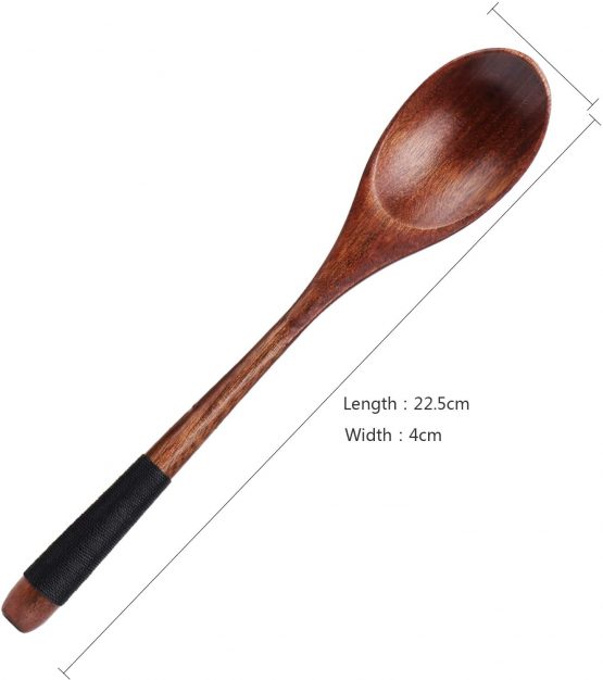 Coolty 5 Piece Wooden Spoon, Japanese Style Soup Spoon, Kitchen Utensil Set for Eating Mixing Stirring Cooking - Image 2