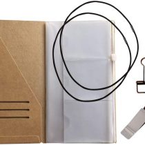 Standard Size Travelers Notebook Accessories Kit - Kraft File Folder, Zipper Case, Pen Holder, Binder Clip and 2 Elastic Bands