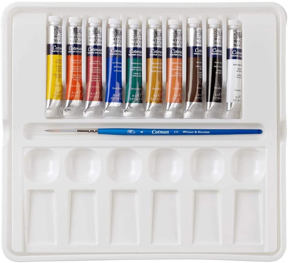 Winsor & Newton, Cotman Watercolour, 'Tube Palette Set', 10 x 8ml Tubes + 1 x Cotman Watercolour Round Brush - Image 2