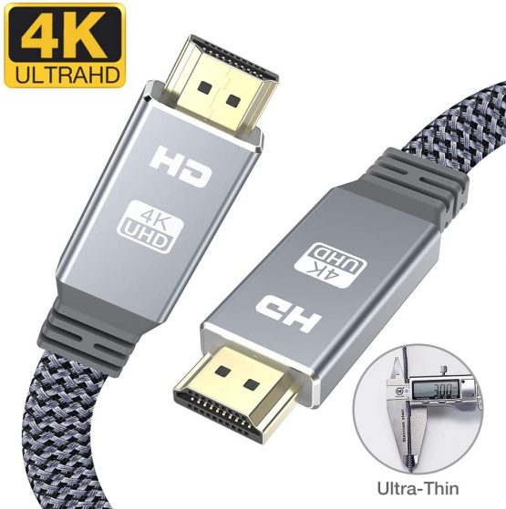 4K HDMI cable 3m,HDMI 2.0 Cable Snowkids flat Ultra hdmi to hdmi high speed 18Gbps 4K@60Hz,UHD 2160p,HD 1080p,3D,ARC,Ethernet,Video return,HDCP 2.2,compatible with fire TV/PS4 quality nylon cord grey