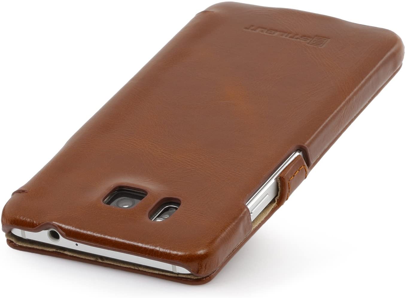 StilGut® Book Type, Leather Case for Samsung Galaxy Alpha Cognac Brown with Clip - Image 4