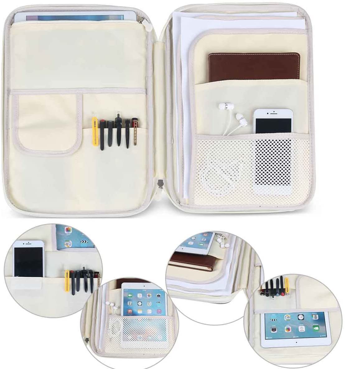 JAKAGO Portable Portfolio A4 Folder Waterproof Document Case Passport Holder Kindle Ipad Notepad Carrying Case with Zip and Handles for Travel Meeting Business Office Holiday (Leaf) - Image 4