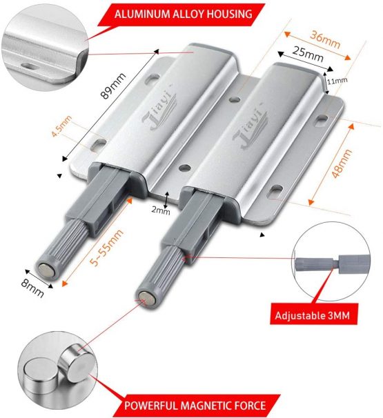 Magnetic Push Latch for Cabinets Jiayi 2 Pack Cupboard Double Push to Open Door Catches for Kitchen Heavy Duty Push Open Touch Opener Closet Door Close RV Drawer Closer Wardrobe Closure - Image 3