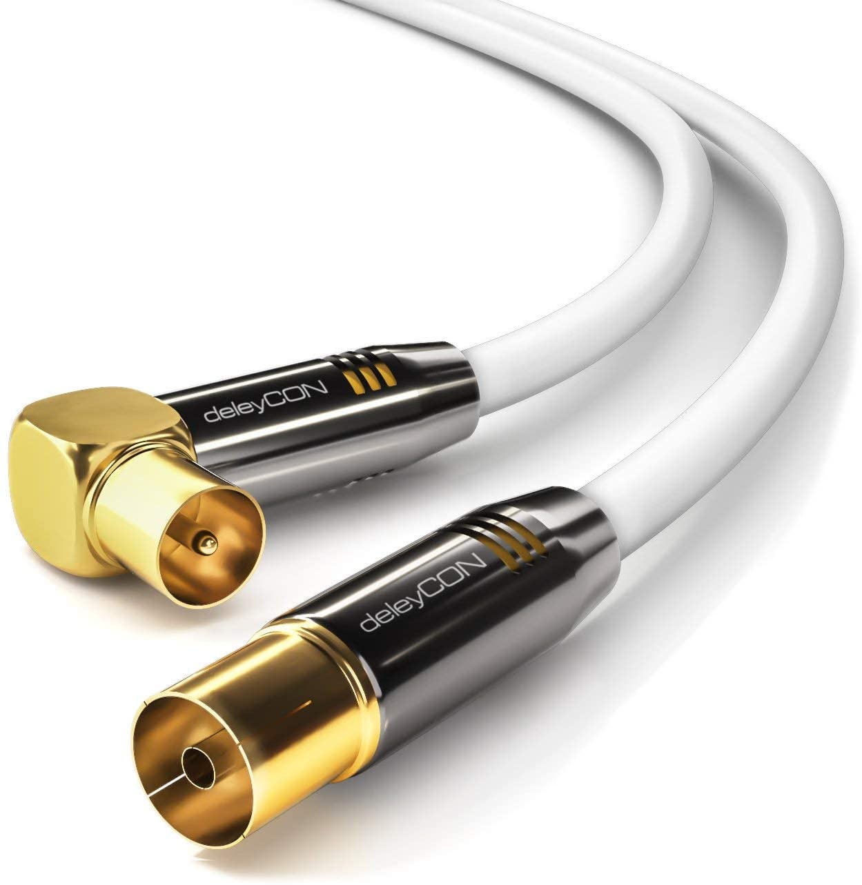 deleyCON 5m (16.40 ft.) TV Antenna Cable Coaxial Cable Gold-plated connector 1x 90° angle 1x straight Metal Connector UltraHD FullHD HDTV