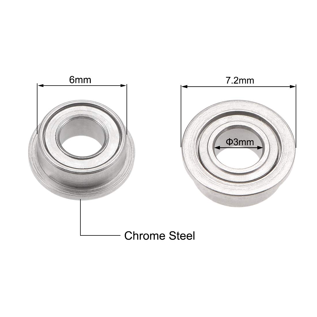 sourcing map MF63ZZ Flange Ball Bearing 3x6x2.5mm Full Complement Bearings 10pcs - Image 2