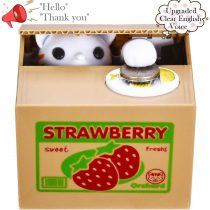 LUFENG Cat Money Box, Piggy Bank for Kids/Adults, Automatic Stealing Coin Money Bank with Upgraded Clear English Voice, Gift for Kids (Strawberry Cat)