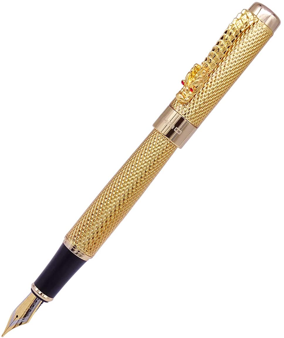 Jinhao 1200 Fountain Pen with Bent Tip and Clip, Variable Color 1 Gold Fountain Pen, Red or Golden - Image 2
