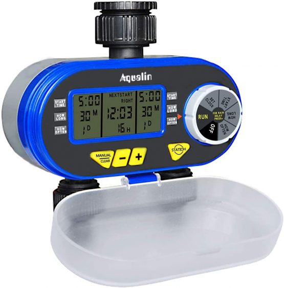 Aqualin Water Hose Tap Timer Watering Computer with 2 Solenoid Valves Garden Irrigation System Controller, Blue