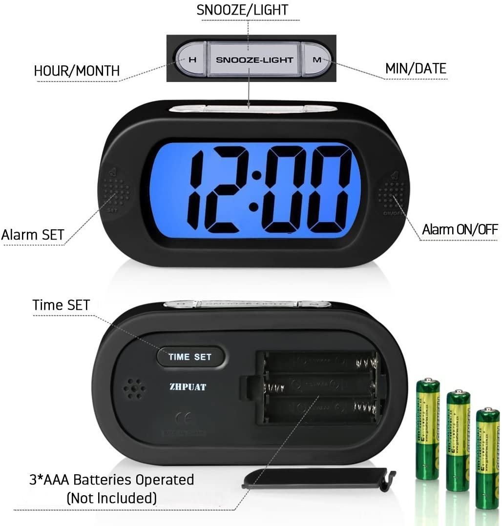 ZHPUAT Colorful Light Digital Alarm Clock with Snooze, Simple Setting