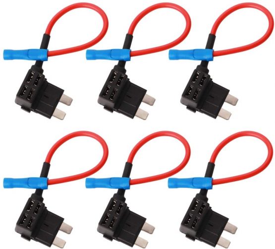 GTIWUNG 32V Car Fuse Tap, Add-a-Circuit Fuse Adapter, Standard Fuse Tap, Medium Piggy Back Blade Fuse Holder with Wire Harness(Pack of 6)
