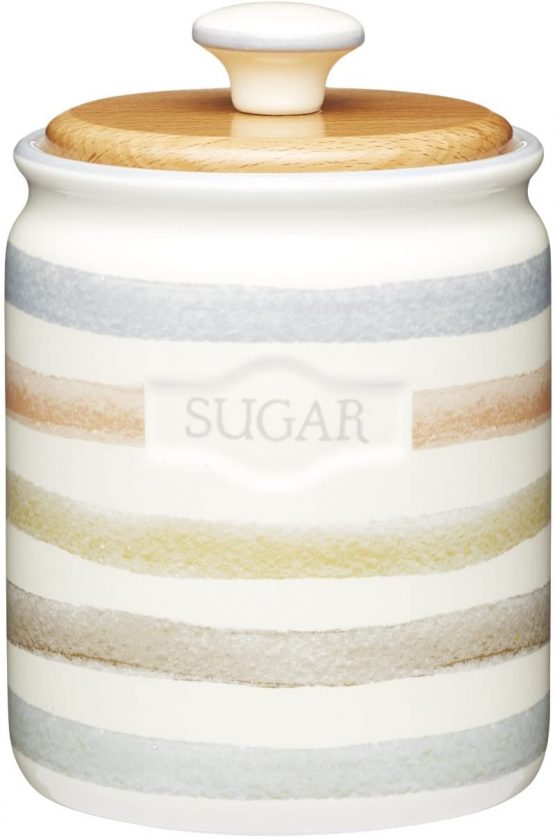 KitchenCraft Classic Collection Striped Ceramic Sugar Container, 800 ml (28 fl oz) - Cream
