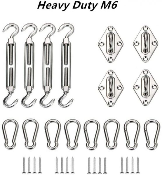 HOMPER M6 Awning Attachment Set, Heavy Duty Sun Shade Sail Stainless Steel Hardware Kit for Garden Triangle and Square, Rectangle, Sun Shade Sail Fixing Accessories