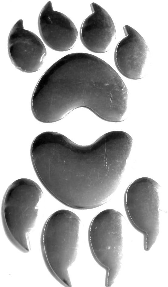 PAIR OF SILVER CHROME BEAR PAW PRINT Car Emblem Decal Badge Sticker - LARGE SIZE