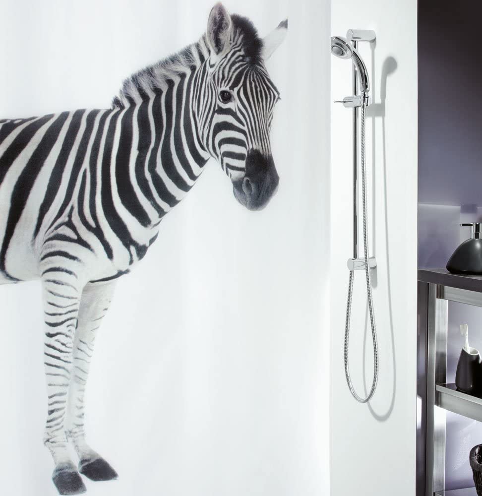 Spirella Zebra Black Textile Shower Curtain 100 % Polyester White Black 180 cm x 200 cm, Black/White, W 7.5" x L 10.6" (1 Panels)