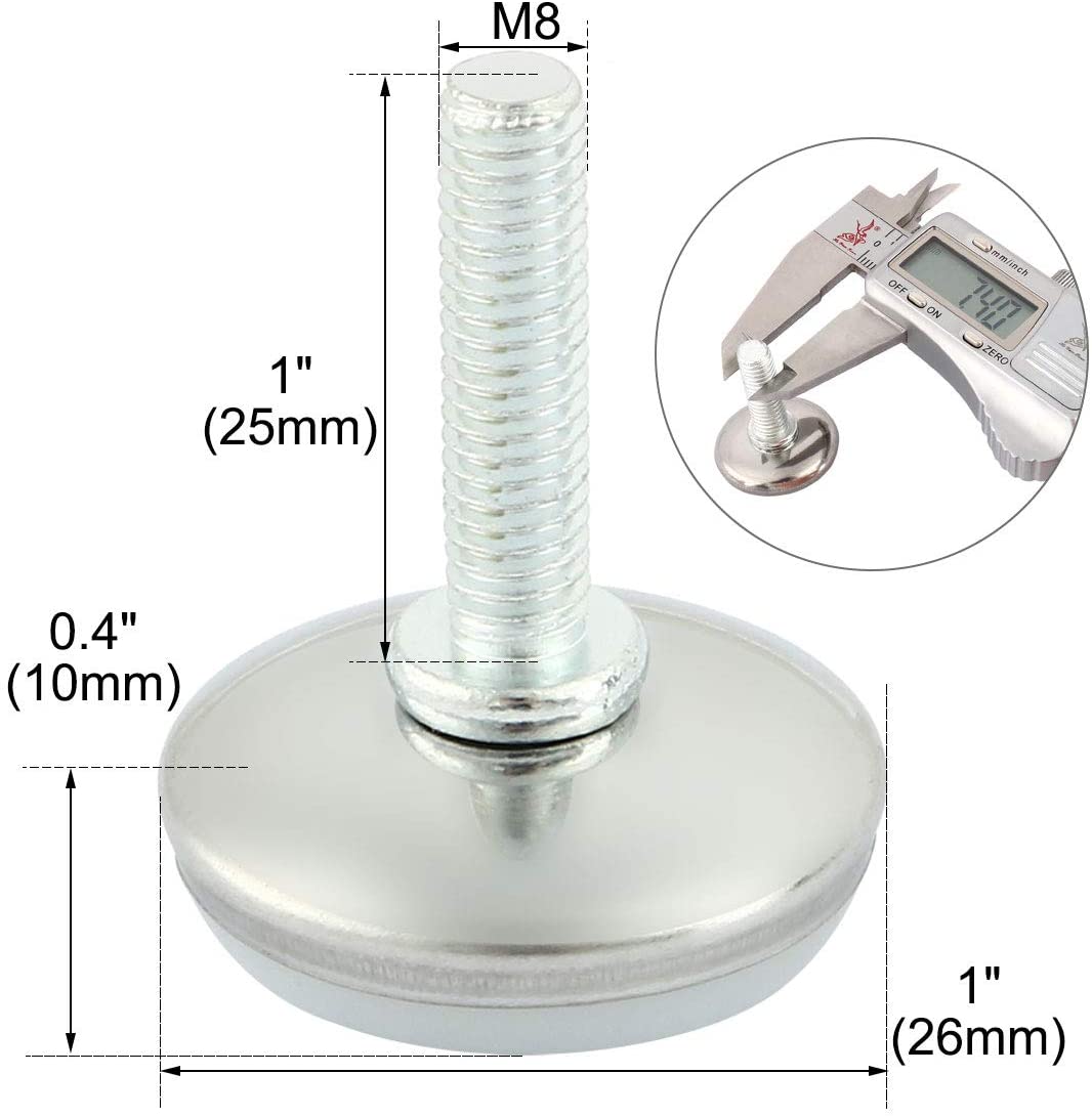 Sourcingmap M8 x 25mm Furniture Glide Leveling Feet Foot Mounts Pads 20 Pcs, Silver,white, 26 x 37mm - Image 2