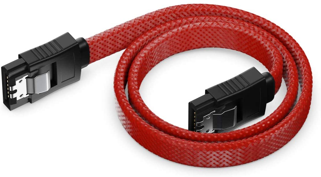 deleyCON 3x 50cm (1.64 ft.) SATA 3 Nylon Cable Set Data Cable 6 Gbit/s Connector Connection Cable Main Board HDD SSD Hard Drive 2 S-ATA Connector Straight Black Blue Red - Image 3