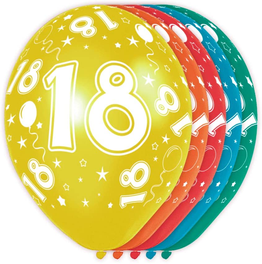 Folat 19318 18th Birthday Balloons - 5 pieces, Multi Colors