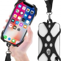 ROCONTRIP 2 in 1 Cell Phone Lanyard Strap Case Holder with Detachable Neckstrap Universal for Smartphone iPhone 8,7 6S iPhone 6S Plus, Google Pixel LG HTC Huawei P10 4.7-6.5 inch (New Black)