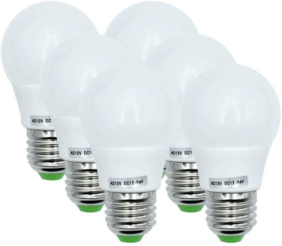 12V Low Voltage Lamp 3W Edison LED Light Bulbs E27 Medium Screw Base (40 Watt Equivalent) for Off Grid Solar System Lighting Marine Boat RV Interior Lighting Camper Warm White 3000K-Pack of 6