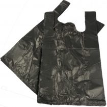 100 BLACK PLASTIC POLYTHENE VEST STYLE CARRIER BAGS - SIZE 11 x 17 x 21" SHOPPING GROCERY GIFT BOUTIQUE SUPERMARKET CASH N CARRY MARKET STALL POLYBAGS
