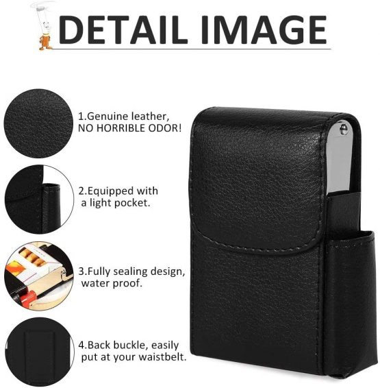 Cigarette Organizer Case, PU Leather Cigarette Box Cigarette Case Tobacco Pouch With Lighter Holder Name Card Storage Container New (Black) - Image 4