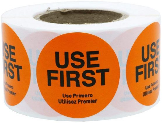 Hybsk"USE First" Trilingual Removable Label 1.5 Inch Total 500 Labels Per Roll (Orange)