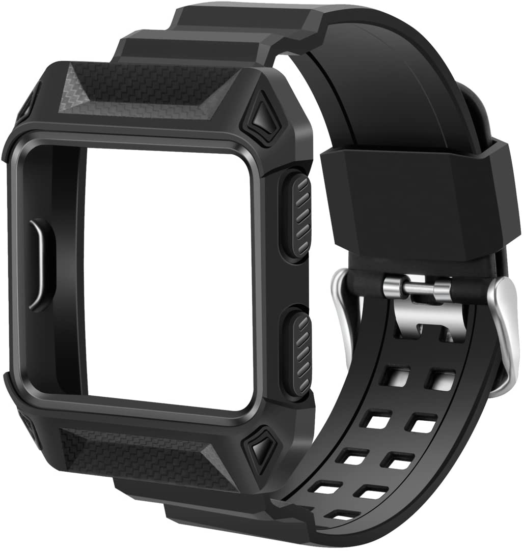 iitee Replacement for Fitbit Ionic Straps Breathable Shockproof TPU Protective Frame Case with Strap Band for Fitbit Ionic Smart Fitness Watch Accessory (Black)