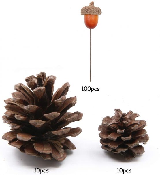 Gino Total 120 Pcs Artificial Acorns and Natural Pinecones Ornament Set for Home House Christmas Decoration Photo props - Image 3
