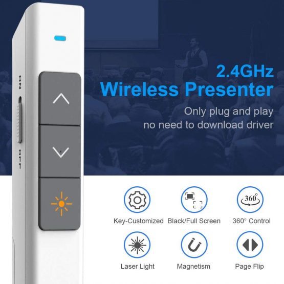 NORWII N26 Laser Pointer for Presentation Clicker 330FT/100M, 2.4GHz Wireless Presenter PPT Clicker for PowerPoint Remote Presentation Pointer Computer Clicker (White) - Image 2