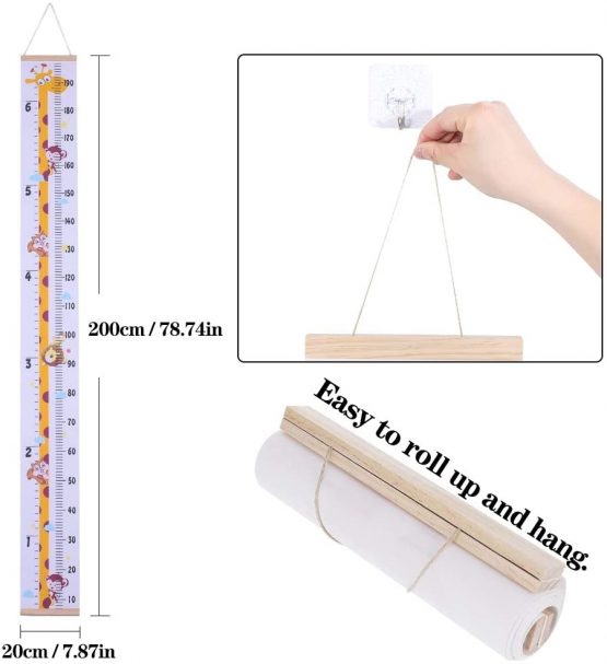 Baby Height Growth Chart, Wall Hanging Measuring Ruler for Kids, Removable Canvas and Wood Wall Ruler Bedroom Nursery Wall Decoration - Image 2