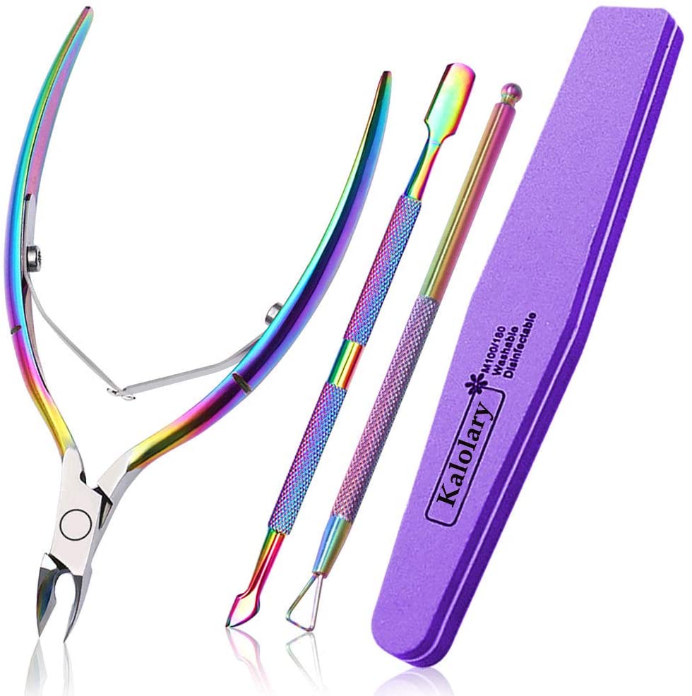 Kalolary 4 Pieces Cuticle Nipper with Cuticle Pusher Cutter Nail file