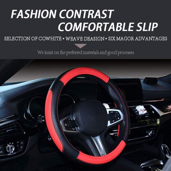 Pahajim Steering Wheel Covers Microfiber Universal 15 Inch/38CM Hand Stitching Breathable Anti-slip Car Wheel Cover Interior Accessories for Auto Van Truck SUV (Black-Blue) - Image 4