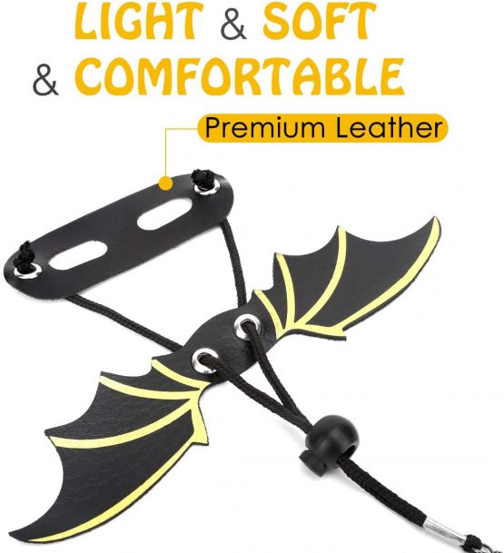 Pawaboo Adjustable Bearded Dragon Harness and Leash, 3 Size Leather Reptile Leash Outdoor Harness Leash with Bat Wings for Lizard Reptiles Amphibians Small Pet, Small/Medium/Large, Black+Gold - Image 4
