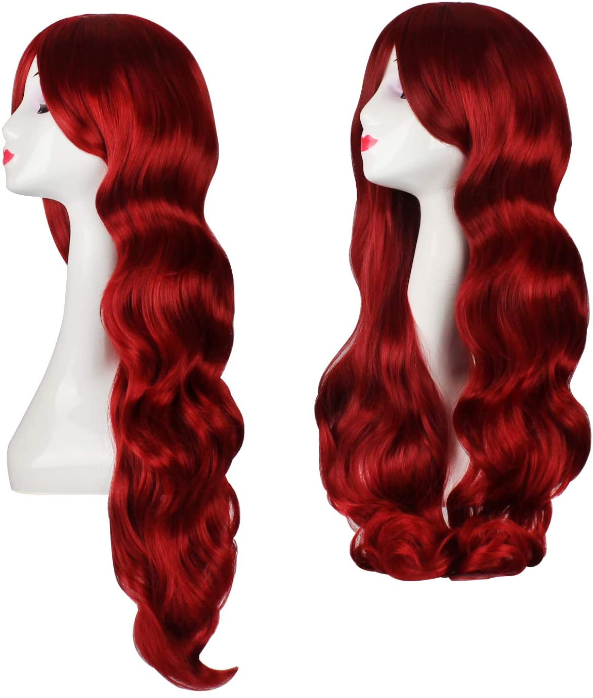 OKVGO Dark Red Fashion Natural Full Long Curl Wig for Women Cosplay Party and Ladies Daily Use, Dull Red, 32 Inch (Pack of 1)