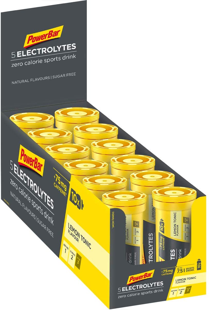 Powerbar, 5 Electrolytes, Lemon Tonic, 12x10Tabs, Effervescent tabs providing the electrolytes, 10 pieces (pack of 12)