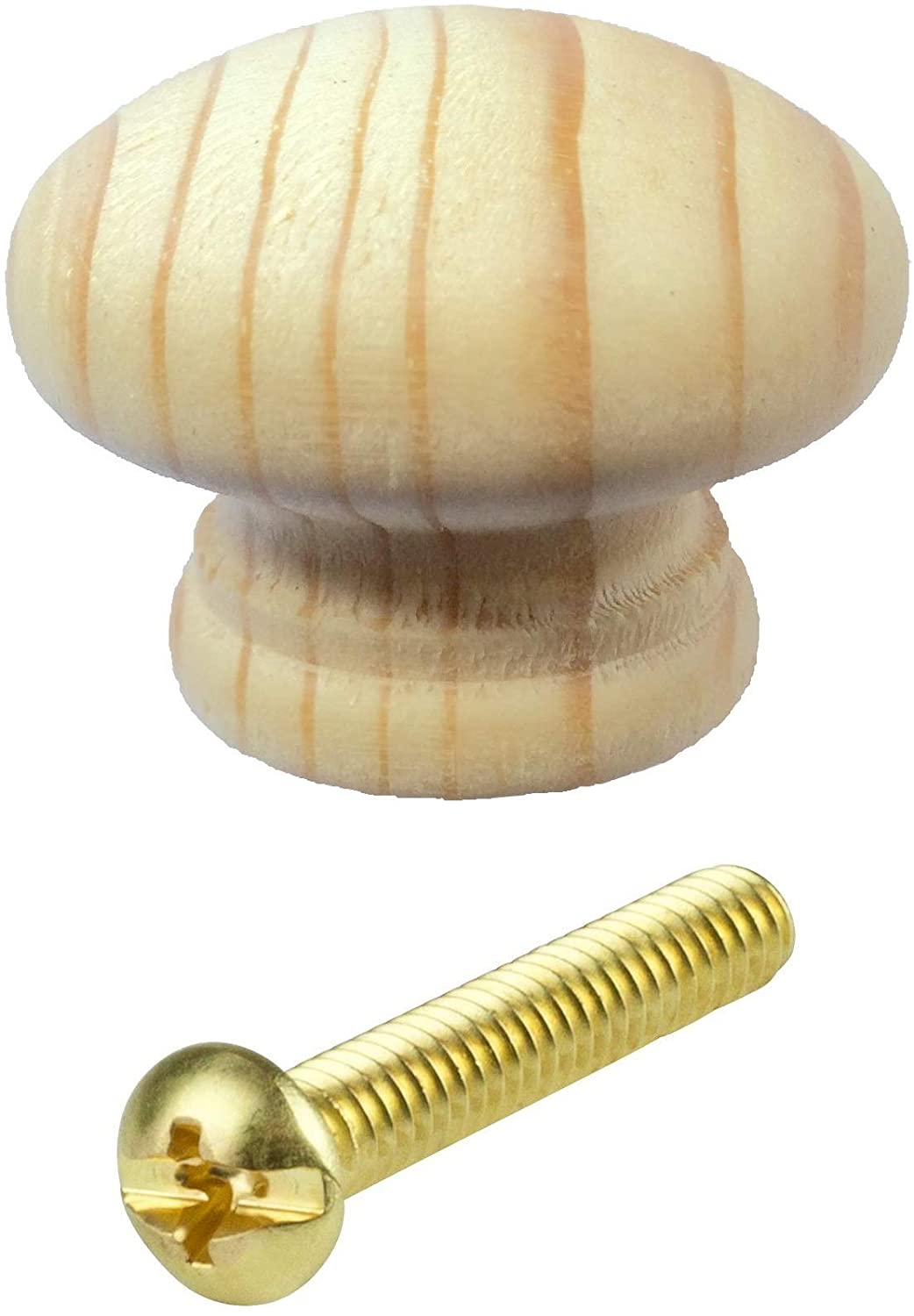 Merriway BH02561 (4 Pcs) Unlacquered Pine Wooden Cupboard Cabinet Door Knob, 45mm (1.3/4 inch) with Bolt and Insert - Pack of 4 Pieces