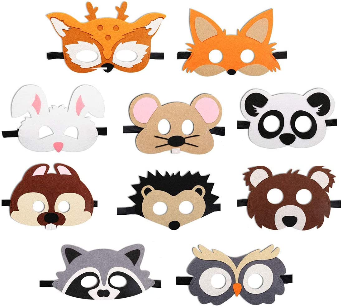 JAHEMU Forest Animals Felt Masks Halloween Mask Fancy Dress Up Costume Birthday Christmas Party Favors Gifts for Kids 10 Pieces
