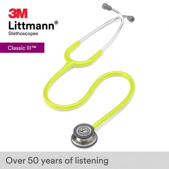 3M Littmann Classic III Monitoring Stethoscope, Lemon-Lime Tube, 69 cm, 5839 - Image 2