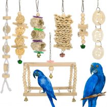Yorgewd 7 Pack Bird Toys, Natural Wood Small Bird Cage Toys Small Parrot Swing Chewing Toys for Budgies, Small Parakeets, Conures, Love Birds, Cockatiel, Finches