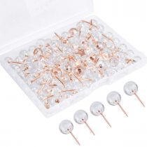 Fodlon Push Pins, 100pcs Drawing Pins Clear Map Pins for Notice Board Thumb Tacks Cork Board Pins Push Pins for Cork Board World Map Pin Board Pin Board for Bedrooms Cork Notice Board, Rose Gold