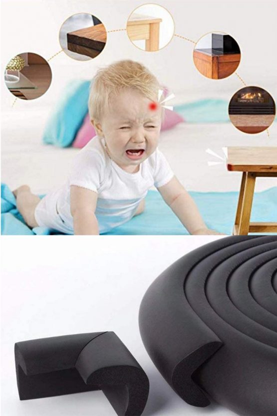 Baby Corner Guards, Fairy Baby 17Pcs Baby Proofing Kit Child Safety 1 Edge Protection 19.68 ft + 8 Corner Protectors +2 Cabinet Latch Locks + 4 Cabinet Strap Locks+ 2 Door Stopper Guards(Black) - Image 3