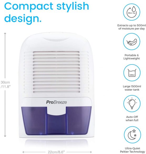 Pro Breeze® 1500ml Dehumidifier for Damp, Mould, Moisture in Home, Kitchen, Bedroom, Caravan, Office, Garage - Image 3