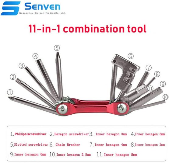 senvenelec 11-in-1 Multi-Function Portable Folding Bike Repair Tool, Bicycle Repair Tool, Mini Compact Lightweight Bicycle Repair Tool, Stainless Steel Bicycle Repair Tool and Repair kit - Black - Image 2