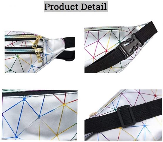 Geometric Bum Bag Waist Bag Holographic Fanny Pack Reflective Color Shiny Belt Bag Unusual for Ladies Travel Party Sports Running Hiking (Black) - Image 4